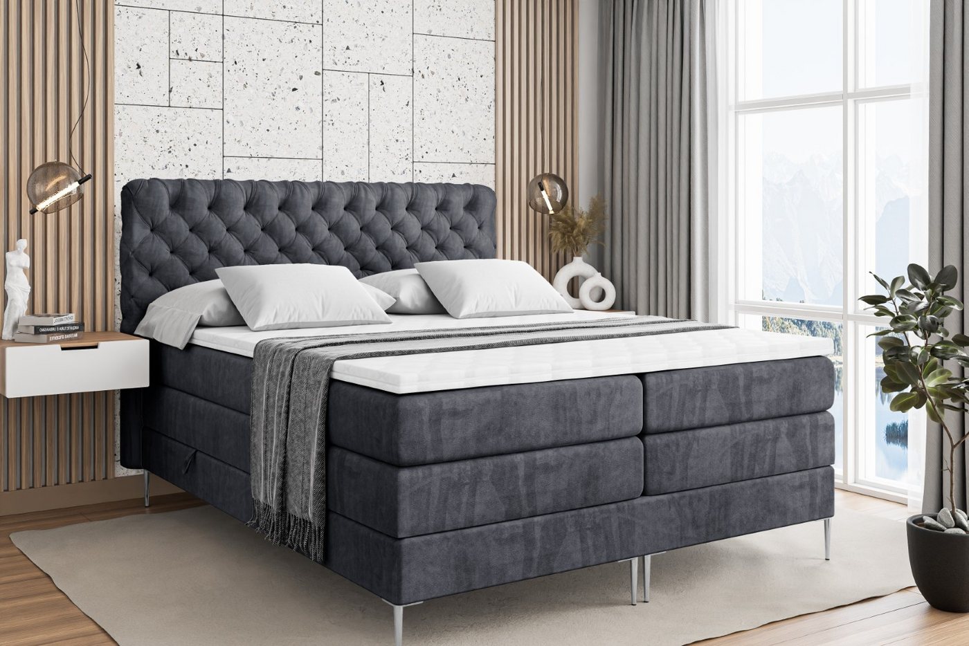 ALTDECOR Boxspringbett BOXI8-F KING (Multipocket-Matratze H4, H3 Matratze Bonellfederung, Topper, Kopfteil) von ALTDECOR