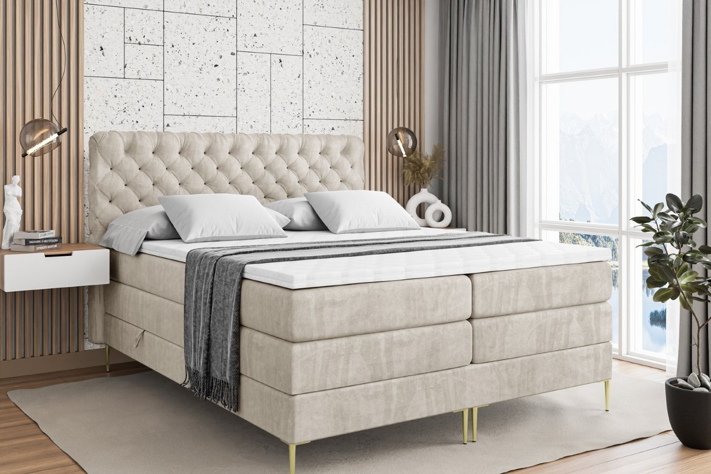 ALTDECOR Boxspringbett BOXI8-F KING (Multipocket-Matratze H4, H3 Matratze Bonellfederung, Topper, Kopfteil) von ALTDECOR