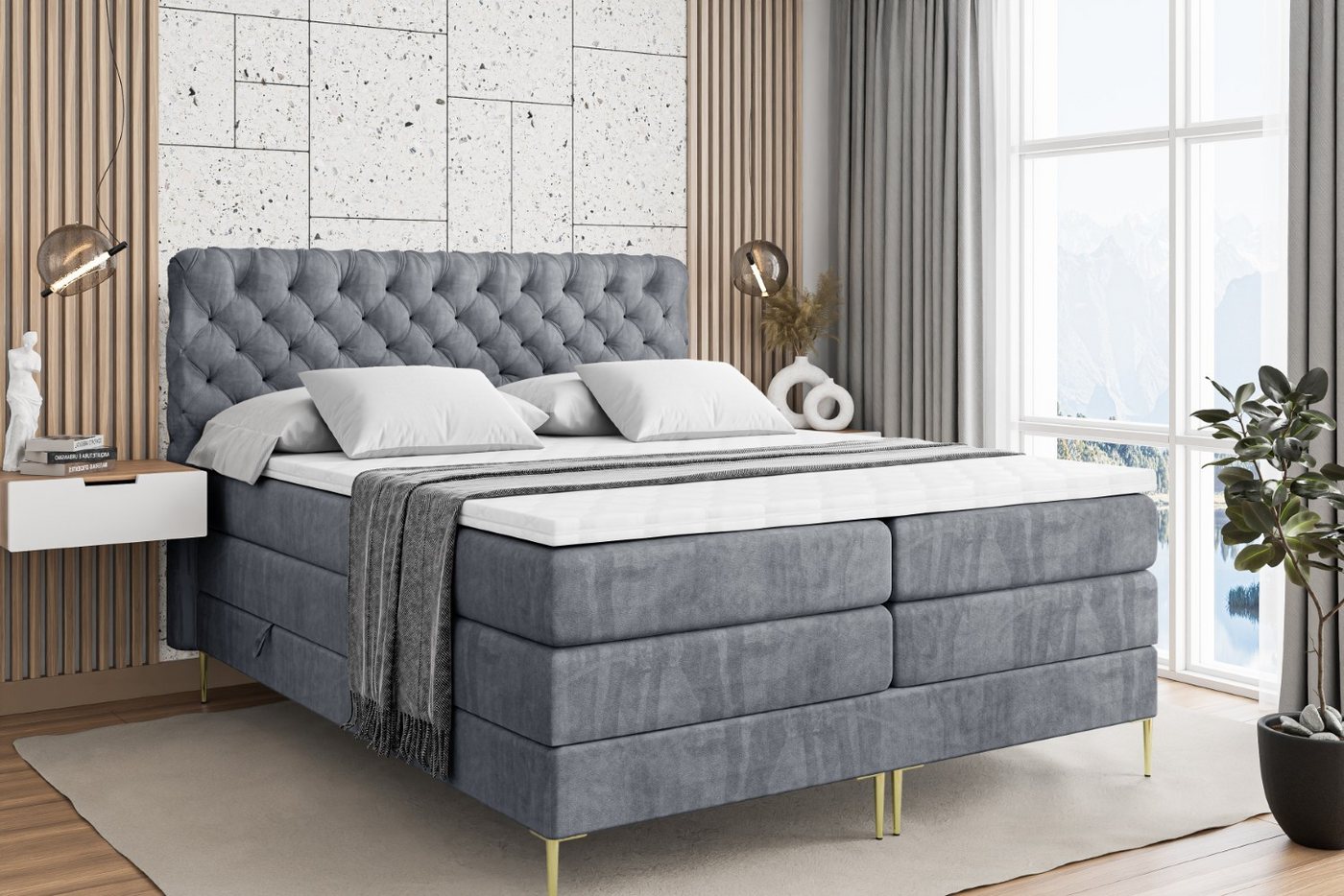 ALTDECOR Boxspringbett BOXI8-F KING (Multipocket-Matratze H4, H3 Matratze Bonellfederung, Topper, Kopfteil) von ALTDECOR