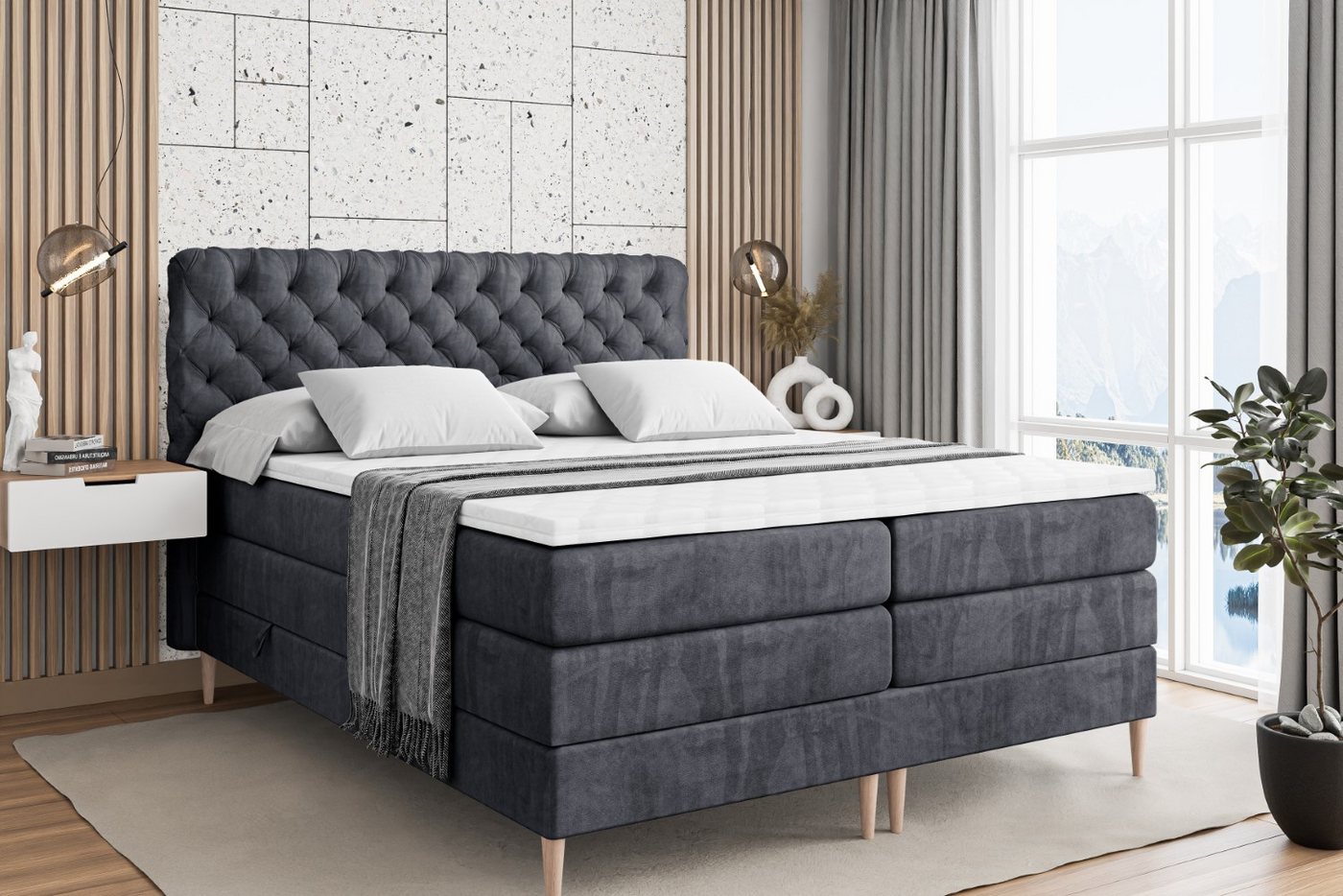ALTDECOR Boxspringbett BOXI8-F KING (Multipocket-Matratze H4, H3 Matratze Bonellfederung, Topper, Kopfteil) von ALTDECOR