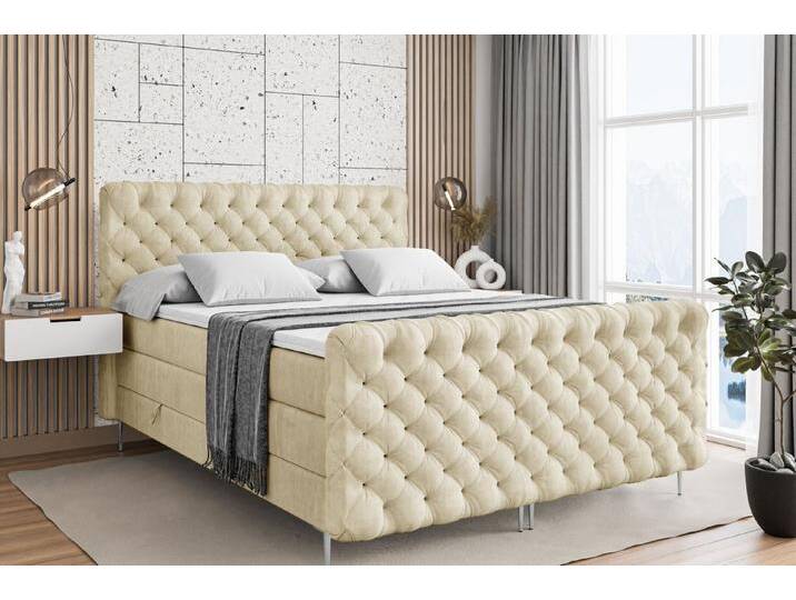 ALTDECOR Boxspringbett BOXI8-F-Z KING (Multipocket-Matratze H4, H3 Matratze Bonellfederung, Topper, Kopfteil), beige braun, Silber Füße von ALTDECOR
