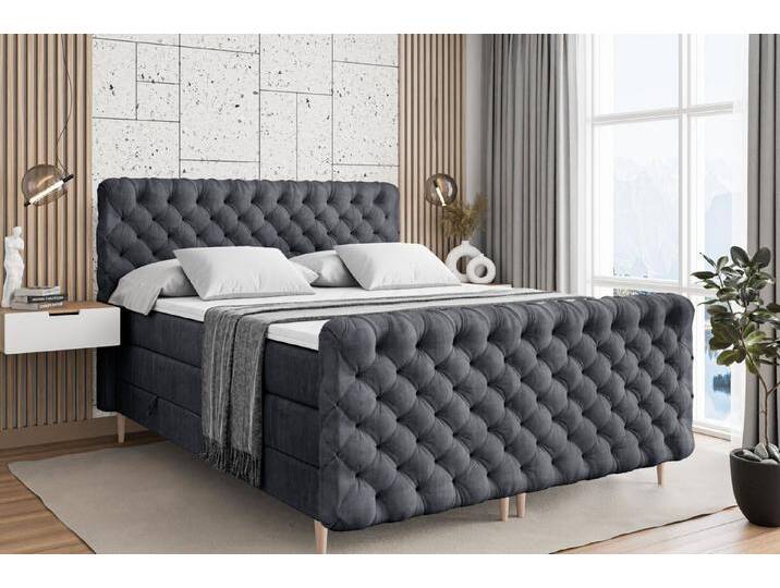 ALTDECOR Boxspringbett BOXI8-F-Z KING (Multipocket-Matratze H4, H3 Matratze Bonellfederung, Topper, Kopfteil), grau, Holz Füße, Dunkelgrau Casablanca von ALTDECOR