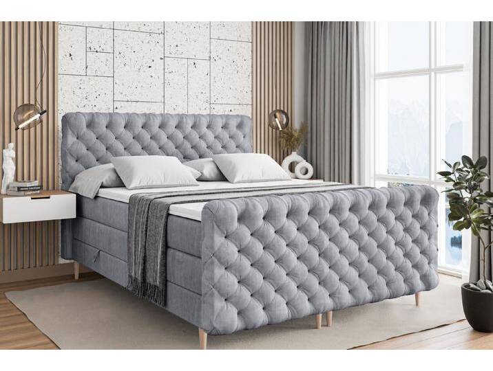 ALTDECOR Boxspringbett BOXI8-F-Z KING (Multipocket-Matratze H4, H3 Matratze Bonellfederung, Topper, Kopfteil), grau, Holz Füße, Grau Monolith von ALTDECOR