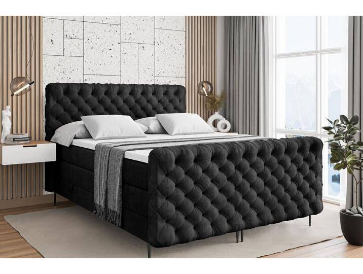 ALTDECOR Boxspringbett BOXI8-F-Z KING (Multipocket-Matratze H4, H3 Matratze Bonellfederung, Topper, Kopfteil), schwarz, Schwarz Füße von ALTDECOR