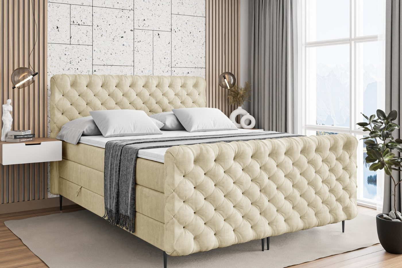 ALTDECOR Boxspringbett BOXI8-F-Z KING (Multipocket-Matratze H4, H3 Matratze Bonellfederung, Topper, Kopfteil) von ALTDECOR