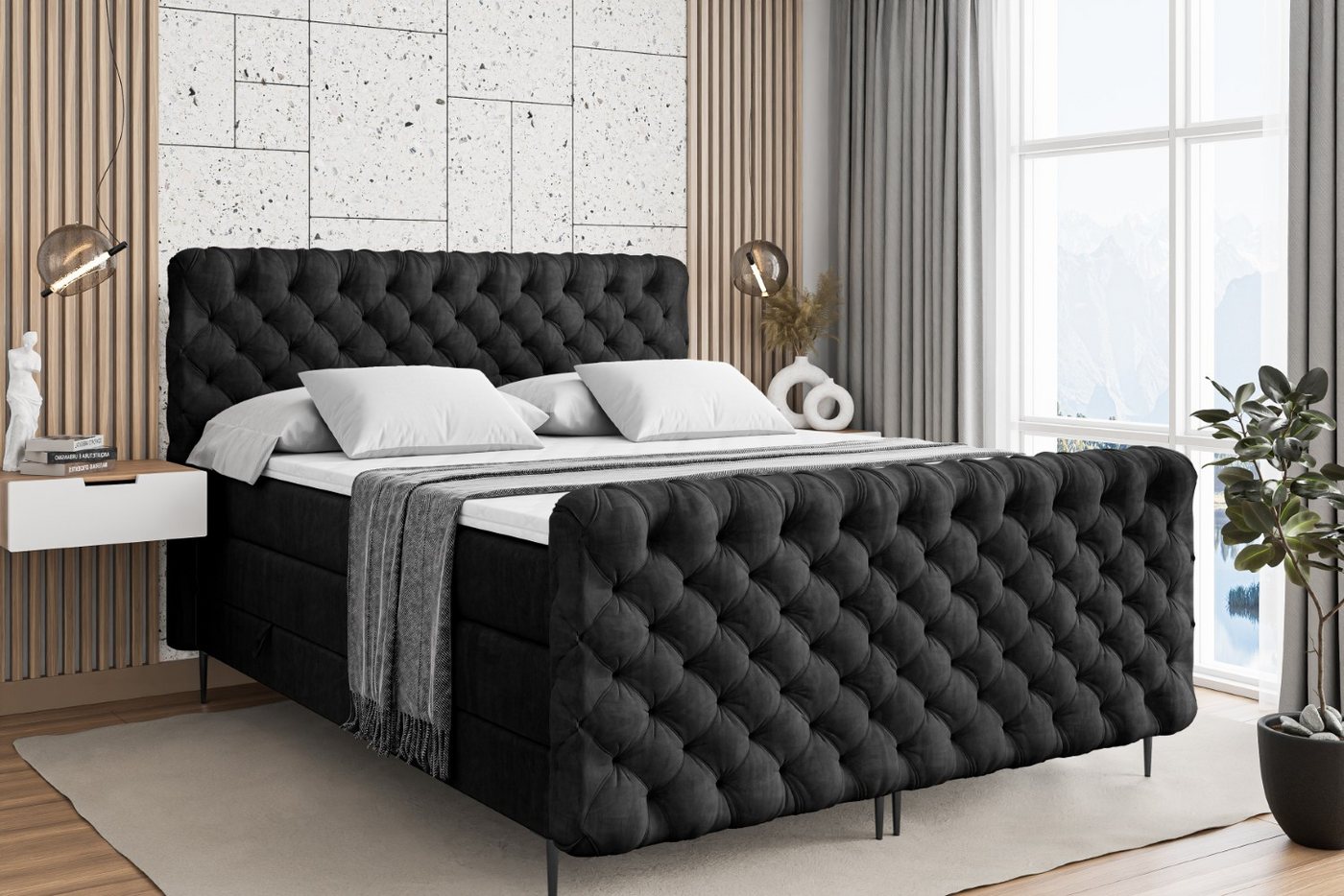 ALTDECOR Boxspringbett BOXI8-F-Z KING (Multipocket-Matratze H4, H3 Matratze Bonellfederung, Topper, Kopfteil) von ALTDECOR
