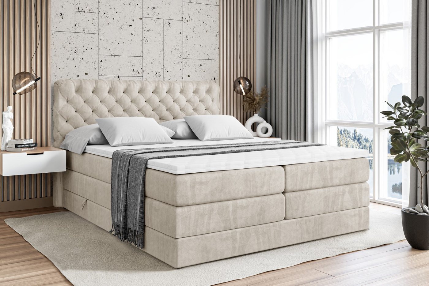 ALTDECOR Boxspringbett BOXI8 KING (Multipocket-Matratze H4 und H3 Matratze Bonellfederung Topper Kopfteil) von ALTDECOR