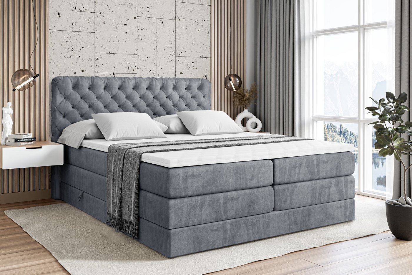 ALTDECOR Boxspringbett BOXI8 KING (Multipocket-Matratze H4 und H3 Matratze Bonellfederung Topper Kopfteil) von ALTDECOR