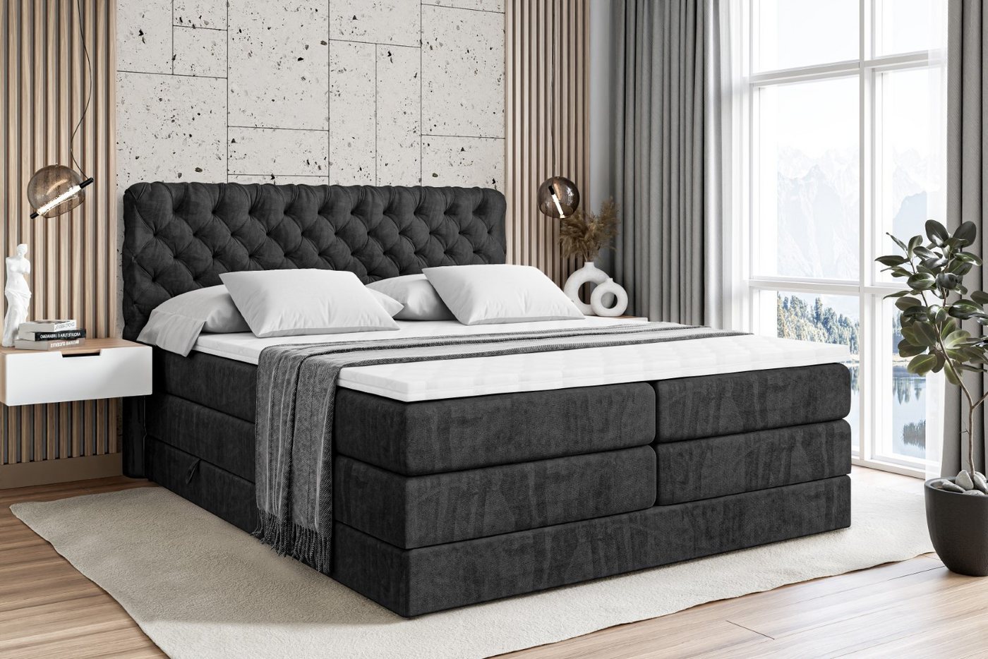 ALTDECOR Boxspringbett BOXI8 KING (Multipocket-Matratze H4 und H3 Matratze Bonellfederung Topper Kopfteil) von ALTDECOR