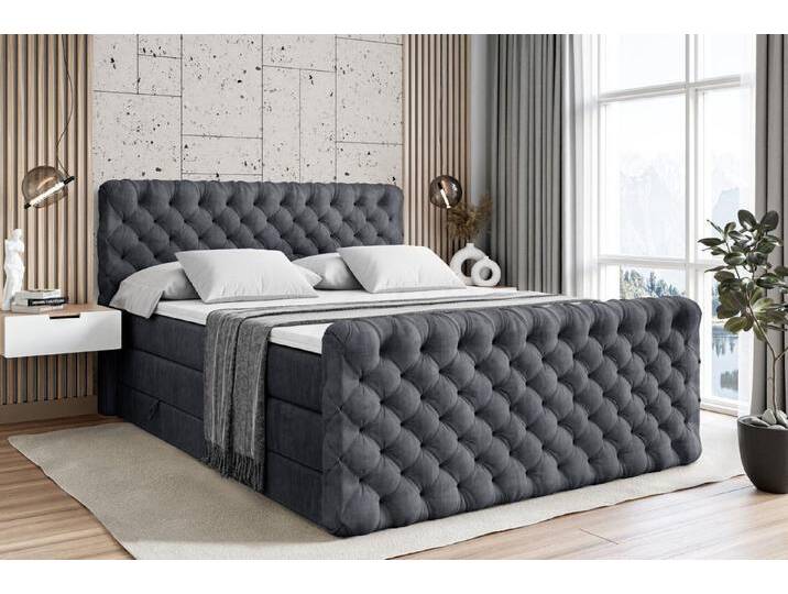 ALTDECOR Boxspringbett BOXI8-Z KING (Multipocket-Matratze H4, H3 Matratze Bonellfederung, Topper, Kopfteil), Doppelbett mit Fußteil, grau von ALTDECOR