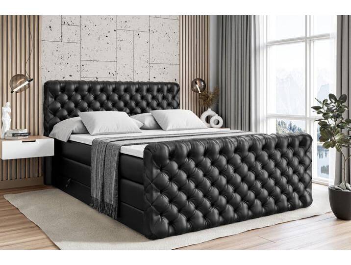 ALTDECOR Boxspringbett BOXI8-Z KING (Multipocket-Matratze H4, H3 Matratze Bonellfederung, Topper, Kopfteil), Doppelbett mit Fußteil, schwarz von ALTDECOR