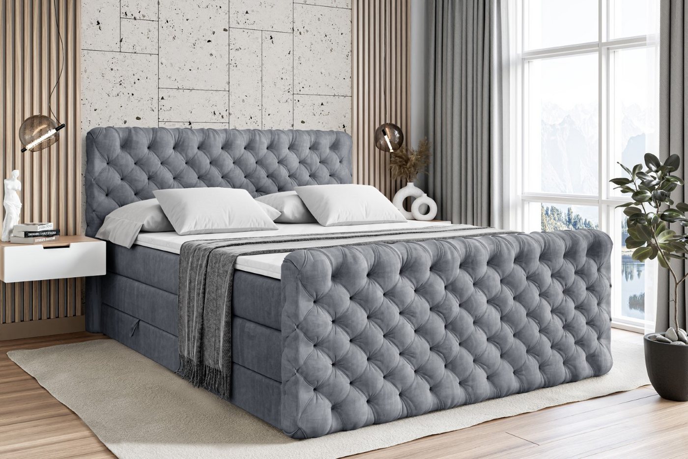 ALTDECOR Boxspringbett BOXI8-Z KING (Multipocket-Matratze H4 und H3 Matratze Bonellfederung Topper Kopfteil) von ALTDECOR
