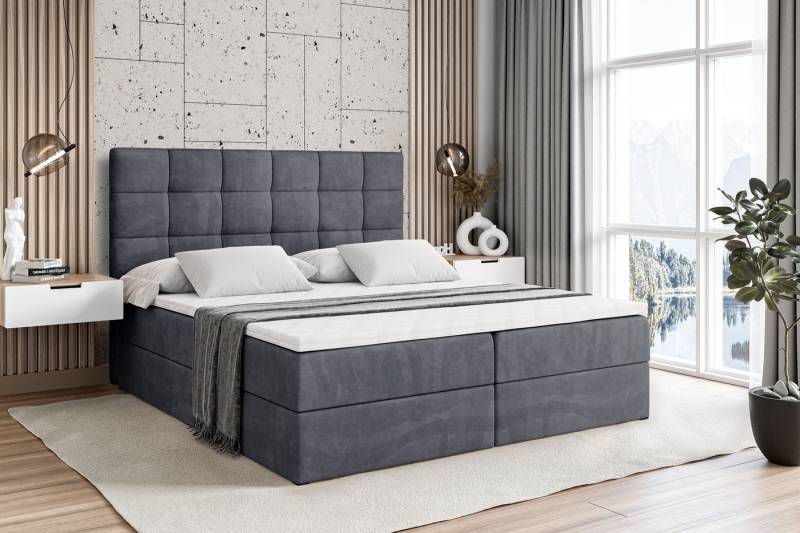 ALTDECOR Boxbett BRUGO (mit Matratze Lattenrost Topper Polsterbett mit Bettkasten Doppelbett), H4 Multipocket / H3 Bonellfederung, Springboxbett Boxspringbett von ALTDECOR