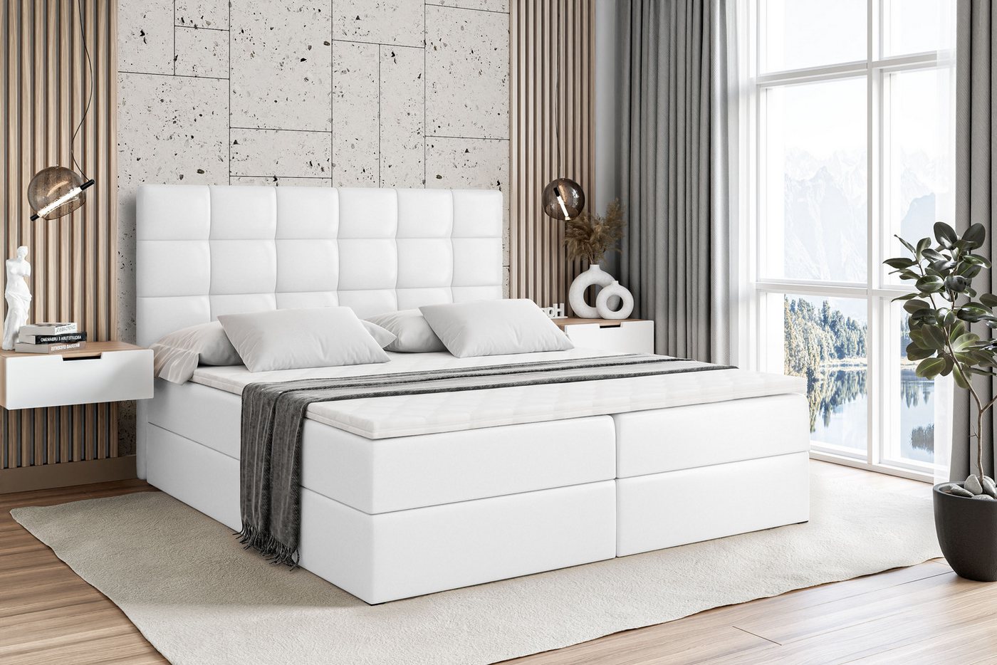 ALTDECOR Boxbett BRUGO (mit Matratze Lattenrost Topper Polsterbett mit Bettkasten Doppelbett), H4 Multipocket / H3 Bonellfederung, Springboxbett Boxspringbett von ALTDECOR