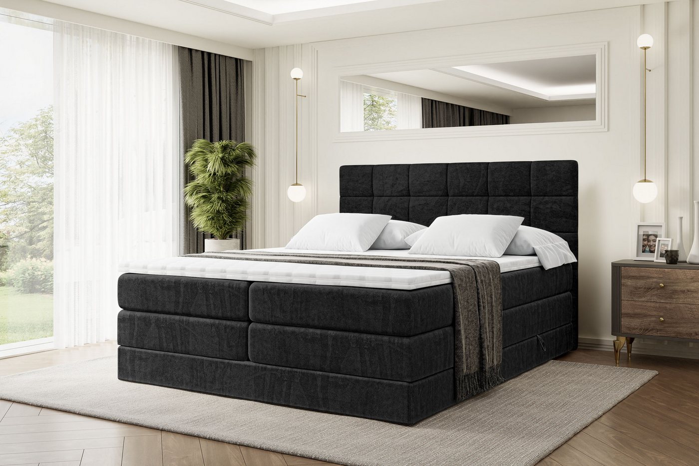 ALTDECOR Boxspringbett BRUGO KING (mit Matratze und Lattenrost Topper Polsterbett mit Bettkasten Boxbett), H4 Multipocket, H3 Bonellfederung, Doppelbett Springboxbett von ALTDECOR