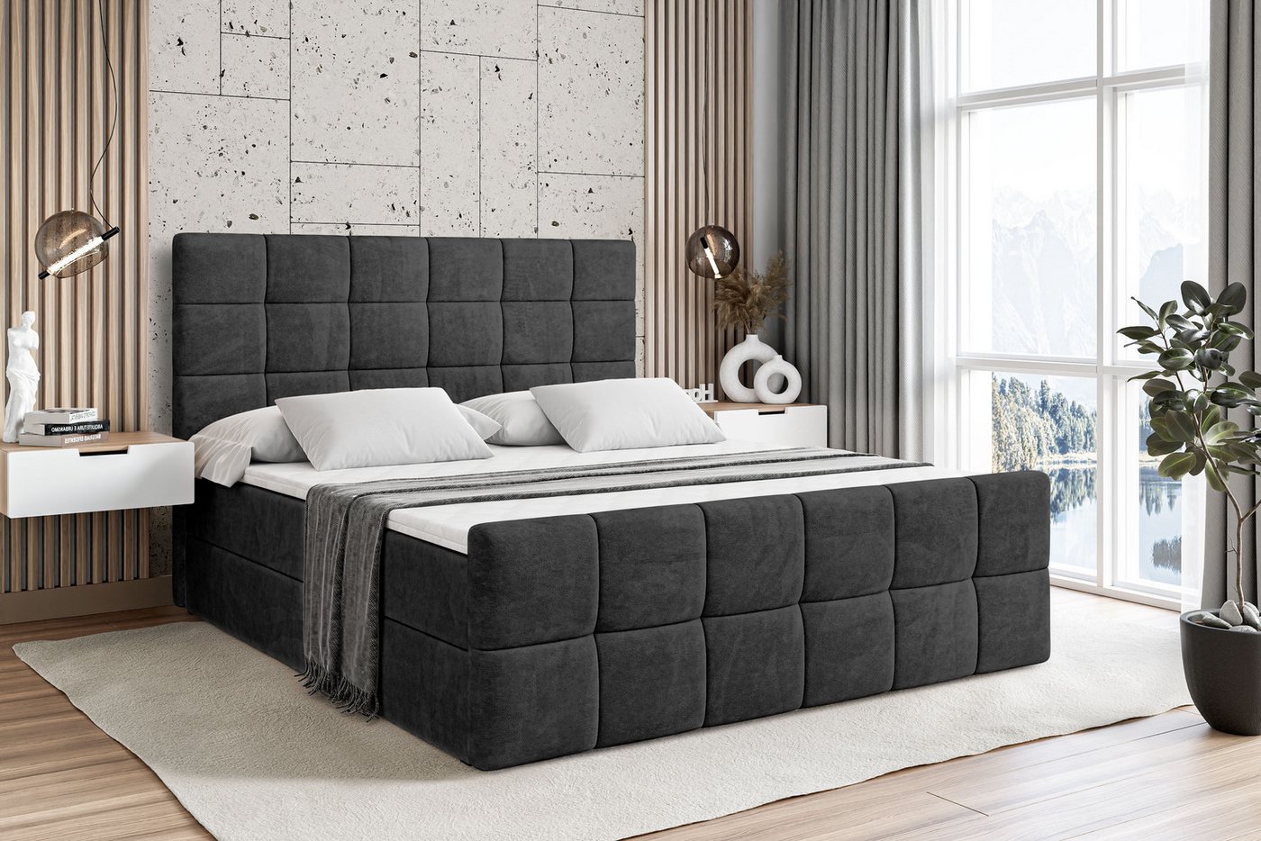 ALTDECOR Boxbett BRUGO-Z (mit Matratze Lattenrost Topper Polsterbett mit Bettkasten Doppelbett), H4 Multipocket / H3 Bonellfederung, Springboxbett Boxspringbett von ALTDECOR