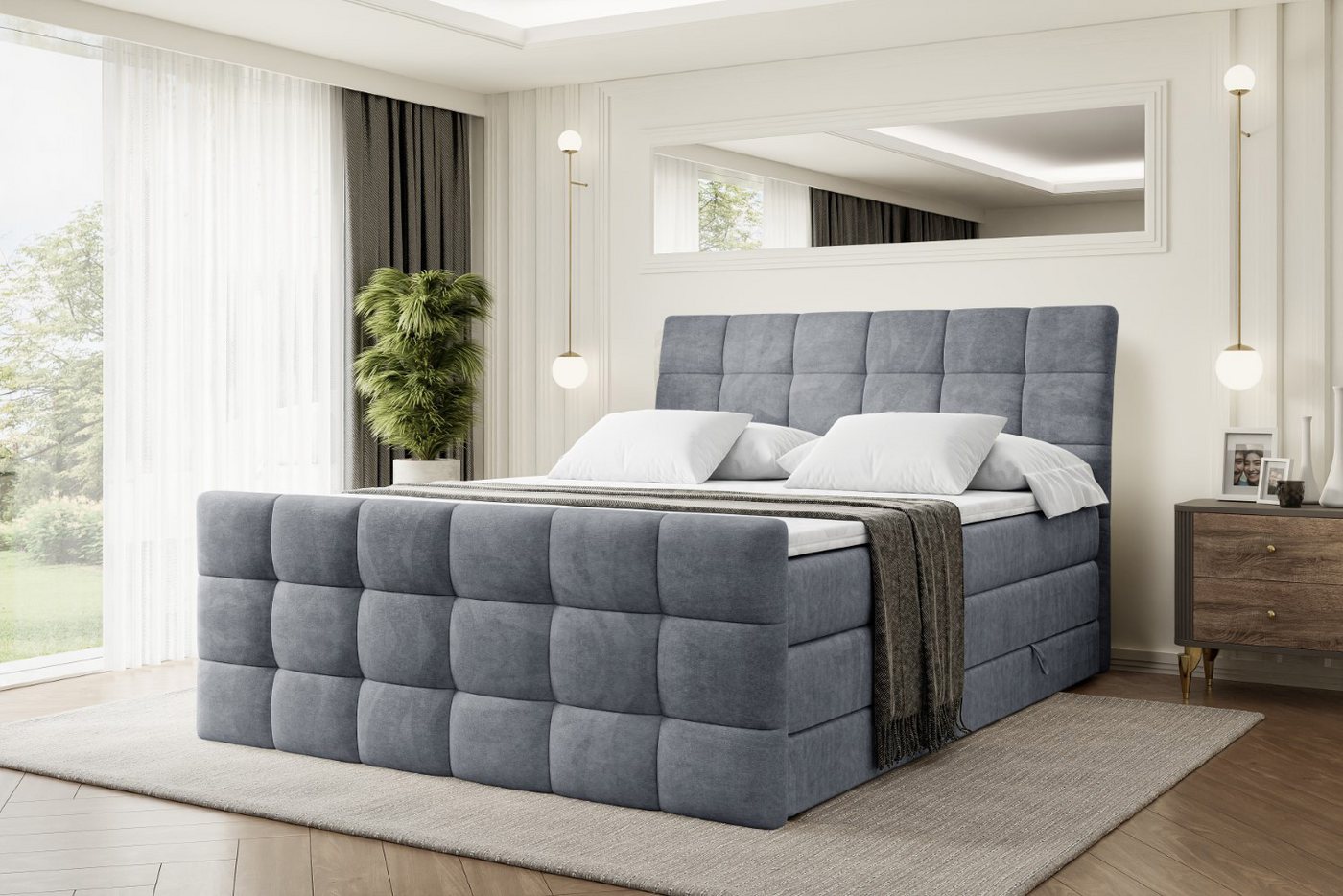 ALTDECOR Boxspringbett BRUGO-Z KING (Multipocket-Matratze H4 und H3 Matratze Bonellfederung Topper Kopfteil) von ALTDECOR