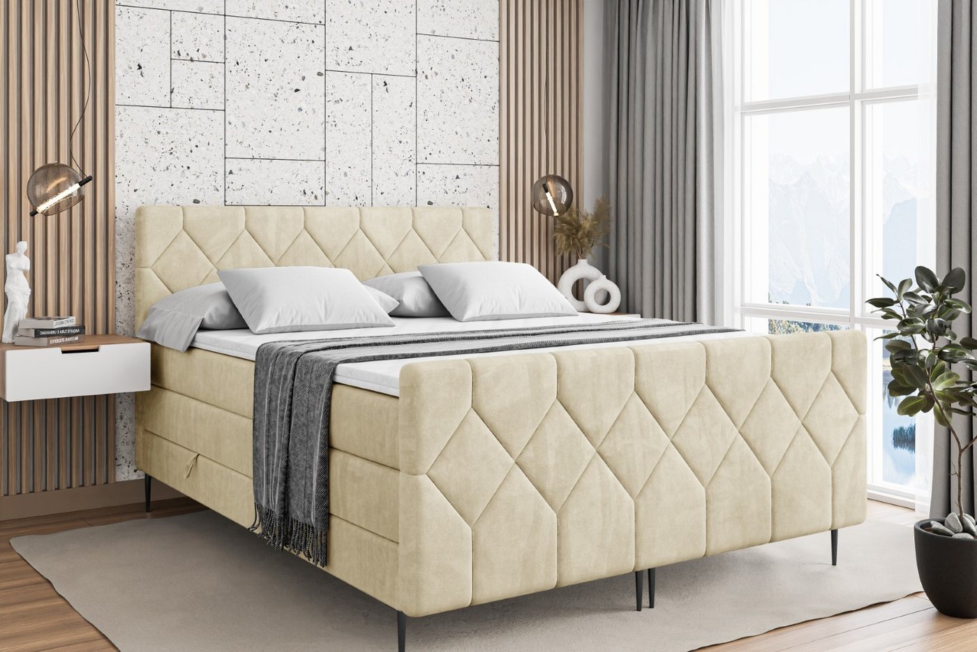 ALTDECOR Boxspringbett CATOR-F-Z KING (Multipocket-Matratze H4, H3 Matratze Bonellfederung, Topper, Kopfteil) von ALTDECOR