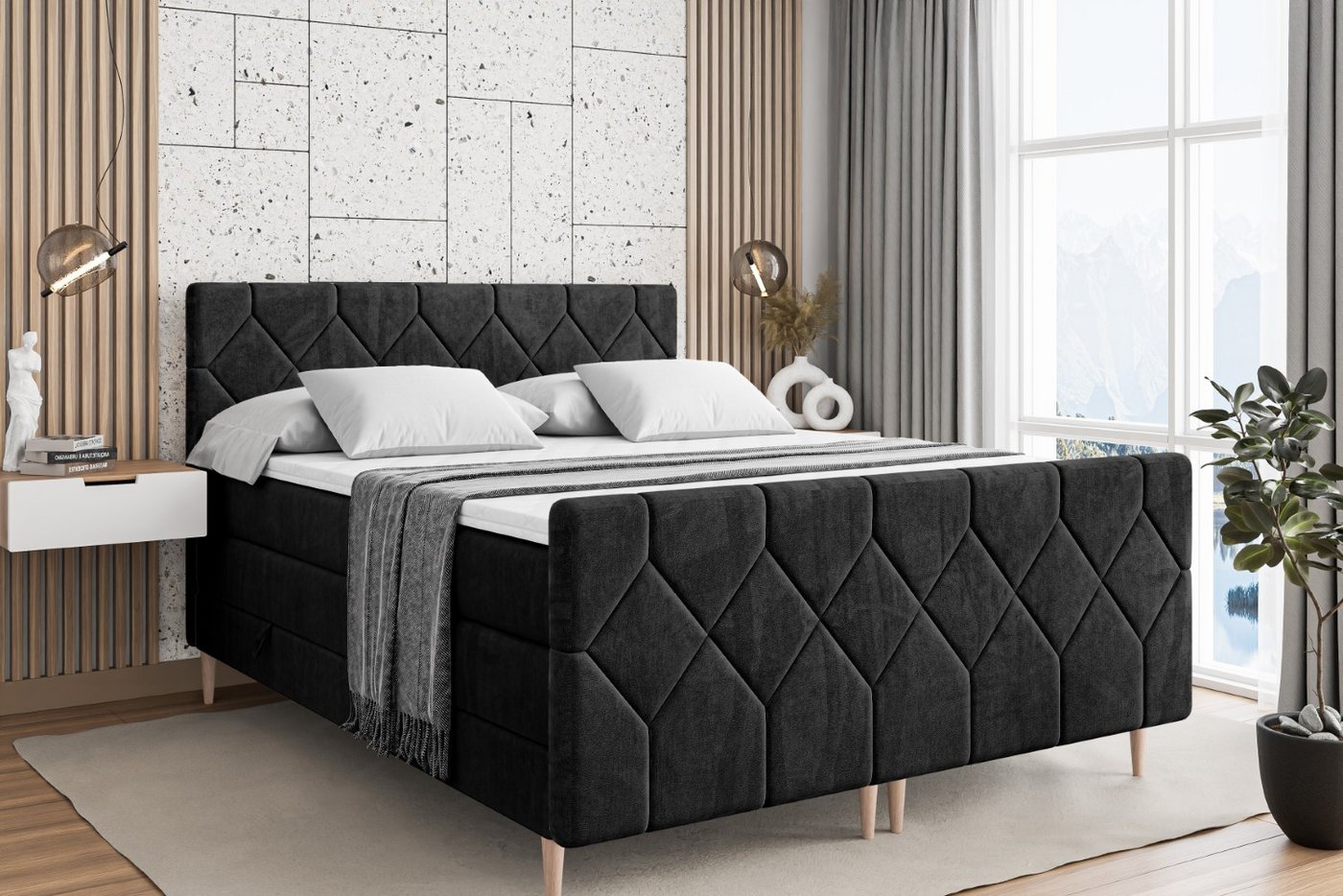 ALTDECOR Boxspringbett CATOR-F-Z KING (Multipocket-Matratze H4, H3 Matratze Bonellfederung, Topper, Kopfteil) von ALTDECOR