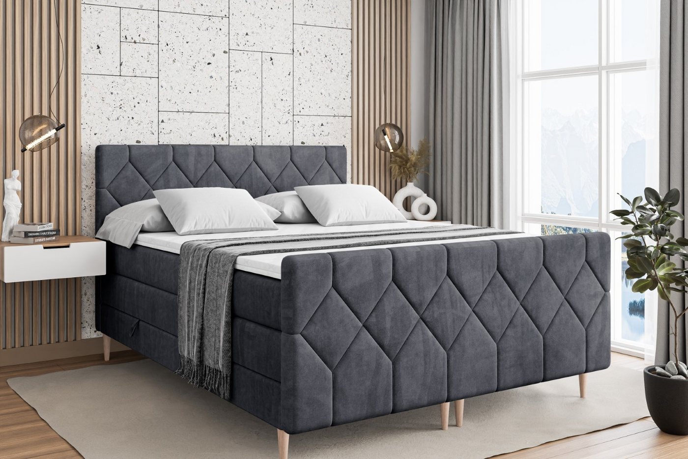 ALTDECOR Boxspringbett CATOR-F-Z KING (Multipocket-Matratze H4, H3 Matratze Bonellfederung, Topper, Kopfteil) von ALTDECOR