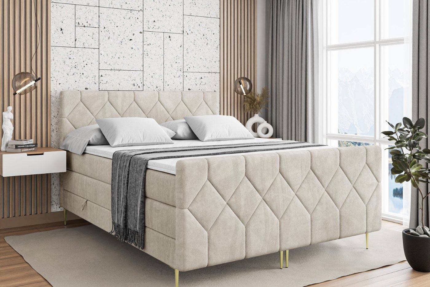 ALTDECOR Boxspringbett CATOR-F-Z KING (Multipocket-Matratze H4, H3 Matratze Bonellfederung, Topper, Kopfteil) von ALTDECOR