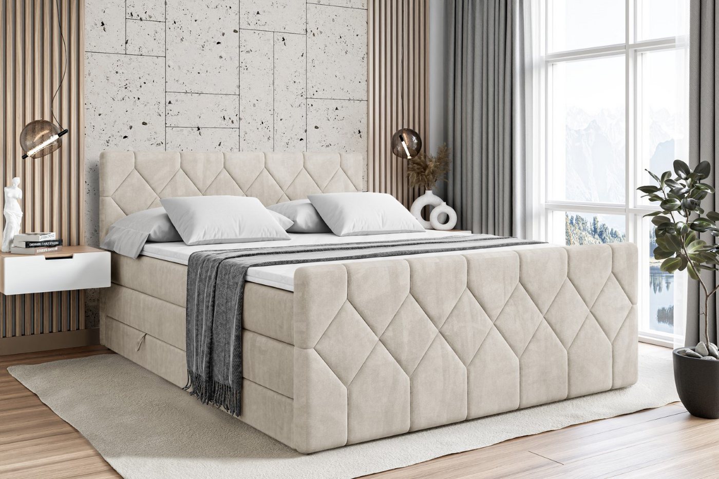 ALTDECOR Boxspringbett CATOR-Z KING (Multipocket-Matratze H4, H3 Matratze Bonellfederung, Topper, Kopfteil), Doppelbett mit Fußteil von ALTDECOR
