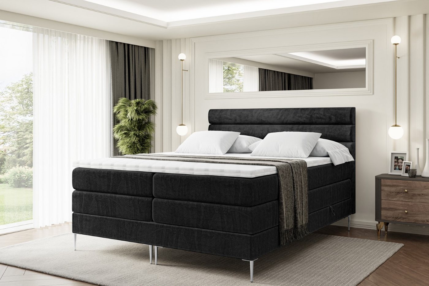 ALTDECOR Boxspringbett CELESTIA-F KING (Multipocket-Matratze H4, H3 Matratze Bonellfederung, Topper, Kopfteil) von ALTDECOR