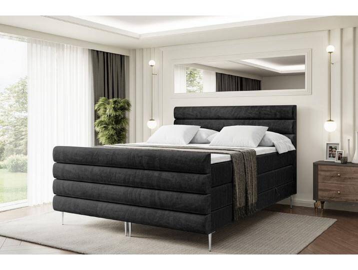 ALTDECOR Boxspringbett CELESTIA-F-Z KING (Multipocket-Matratze H4, H3 Matratze Bonellfederung, Topper, Kopfteil), schwarz, Silber Füße von ALTDECOR