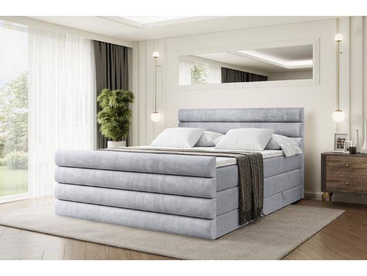 ALTDECOR Boxspringbett CELESTIA-Z KING (Multipocket-Matratze H4, H3 Matratze Bonellfederung, Topper, Kopfteil), Doppelbett mit Fußteil, grau von ALTDECOR