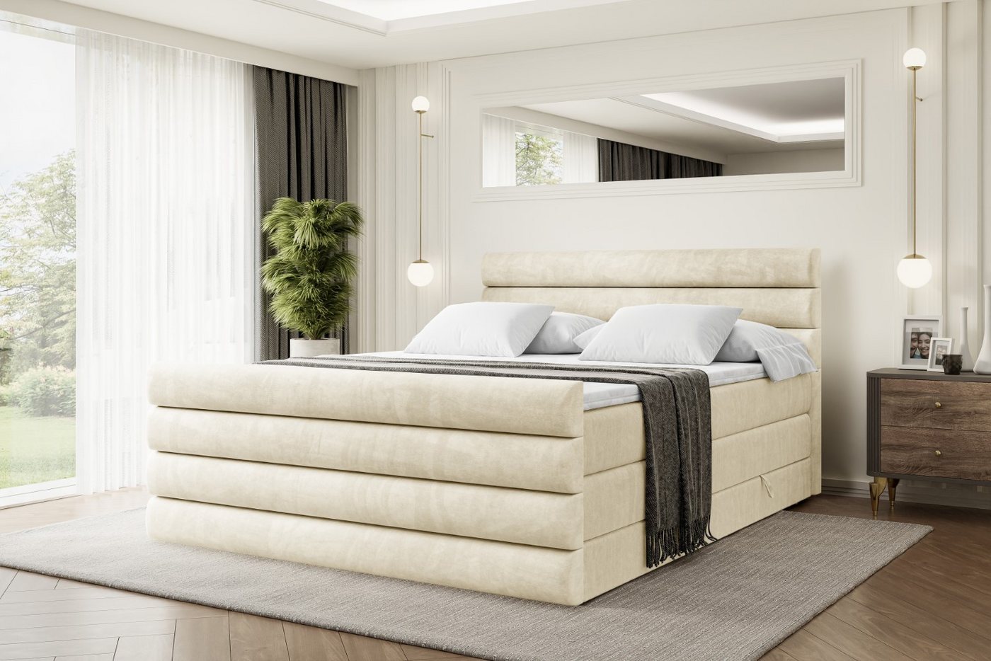 ALTDECOR Boxspringbett CELESTIA-Z KING (Multipocket-Matratze H4, H3 Matratze Bonellfederung, Topper, Kopfteil), Doppelbett mit Fußteil von ALTDECOR