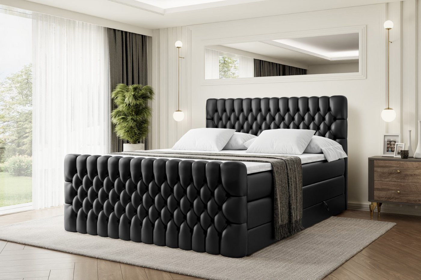 ALTDECOR Boxspringbett SERENE-Z KING (Multipocket-Matratze H4, H3 Matratze Bonellfederung, Topper, Kopfteil), Doppelbett mit Fußteil von ALTDECOR