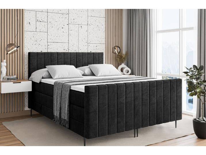 ALTDECOR Boxspringbett EDITA-F-Z KING (Multipocket-Matratze H4, H3 Matratze Bonellfederung, Topper, Kopfteil), schwarz, Schwarz Füße von ALTDECOR