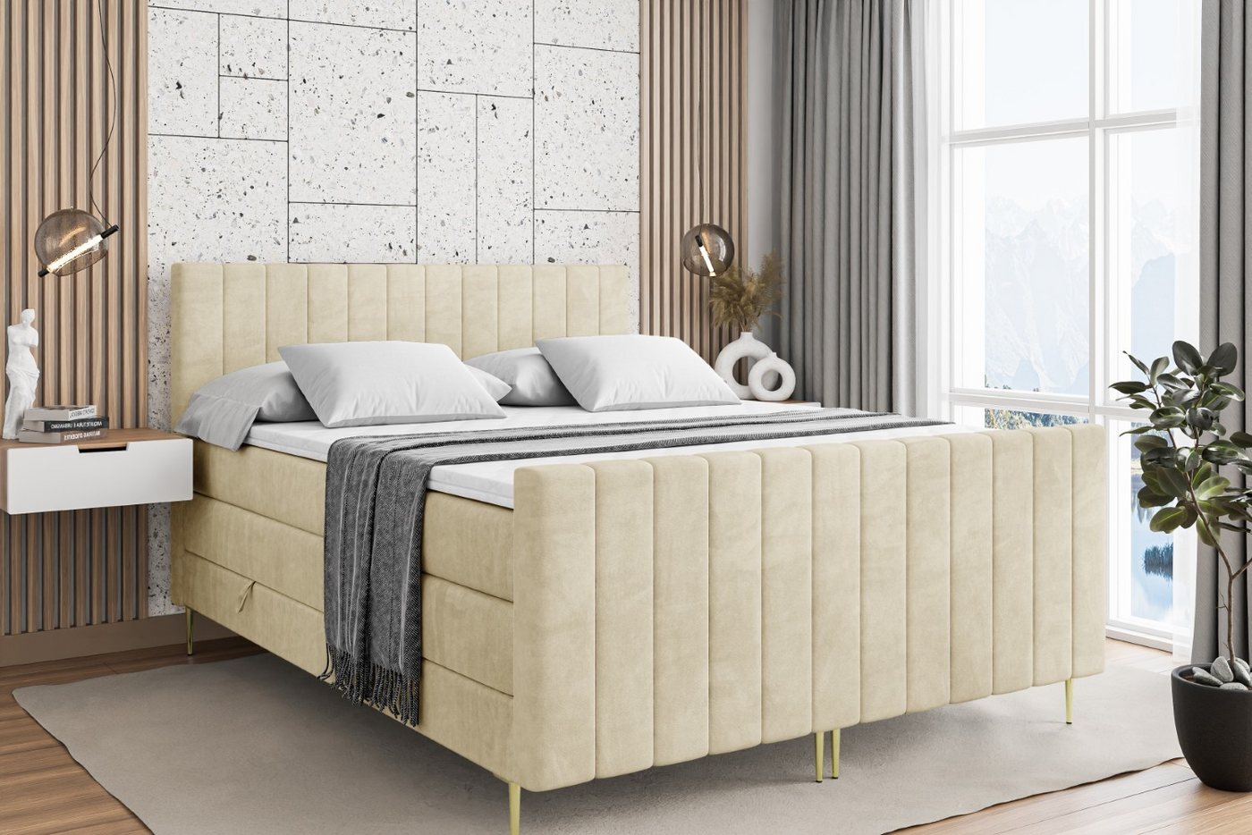 ALTDECOR Boxspringbett EDITA-F-Z KING (Multipocket-Matratze H4, H3 Matratze Bonellfederung, Topper, Kopfteil) von ALTDECOR