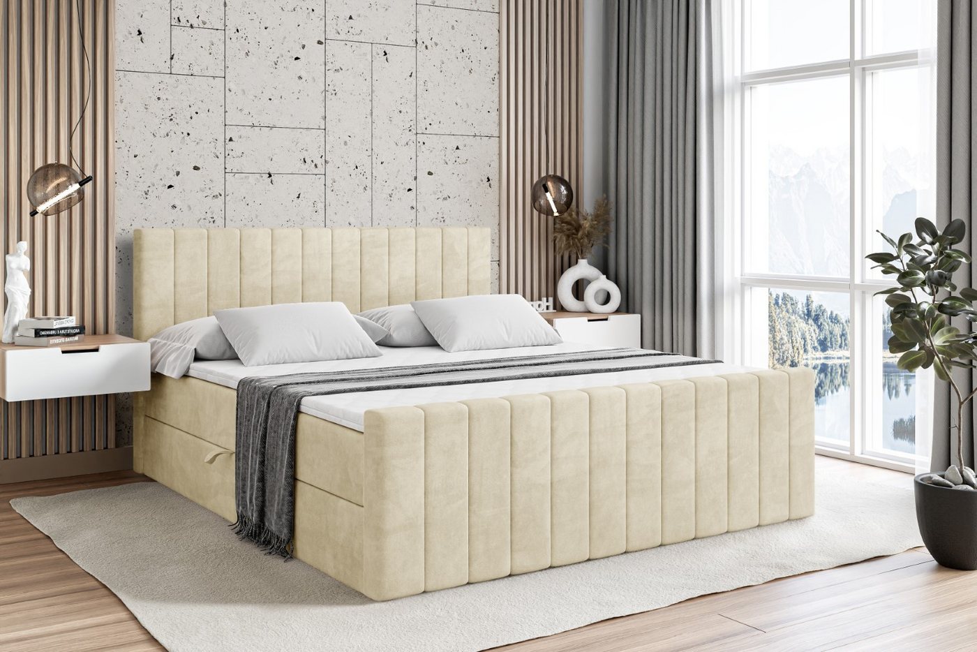 ALTDECOR Boxbett EDITA-Z (Multipocket-Matratze H4, H3 Matratze Bonellfederung, Topper, Kopfteil), Doppelbett mit Fußteil von ALTDECOR