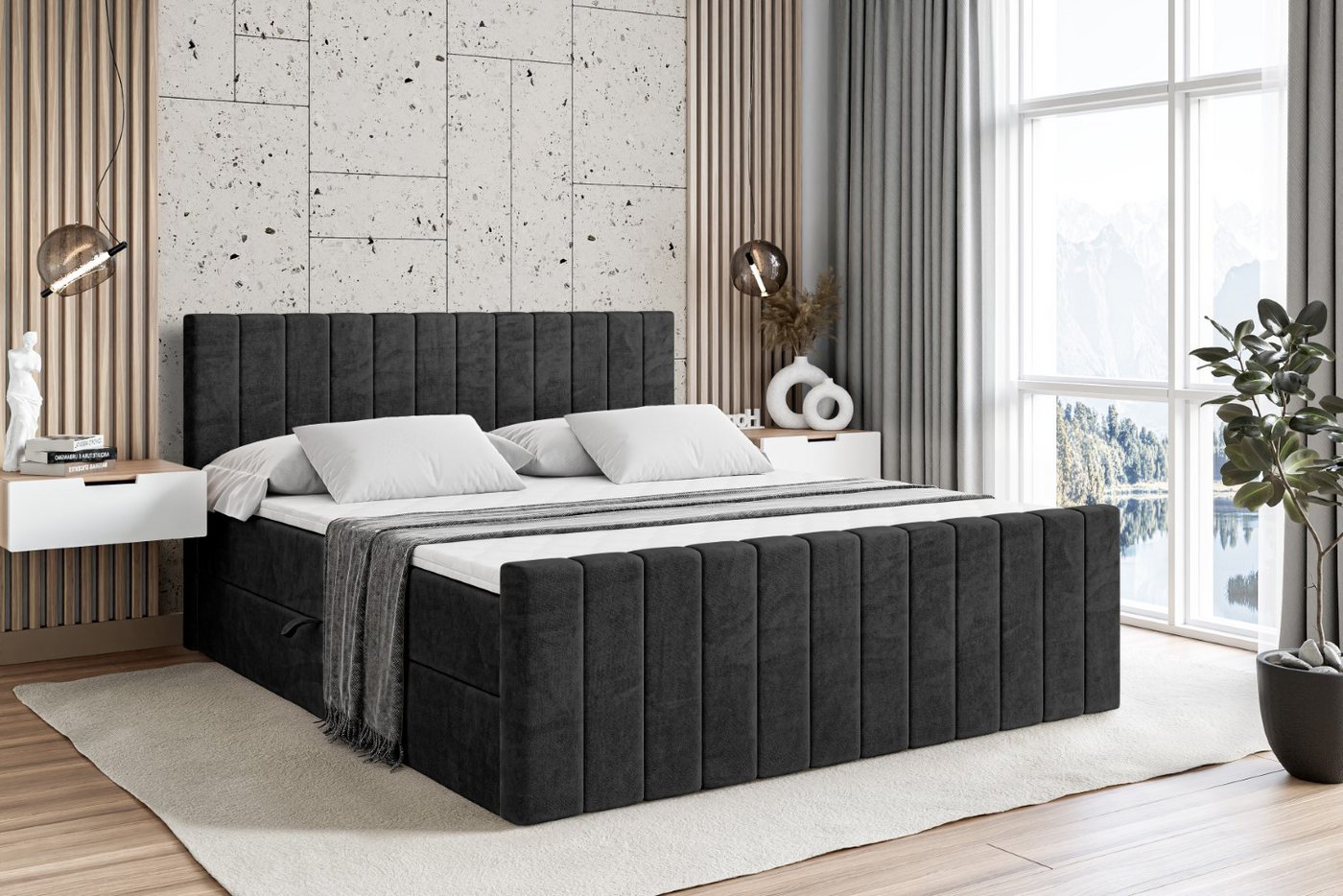 ALTDECOR Boxbett EDITA-Z (Multipocket-Matratze H4, H3 Matratze Bonellfederung, Topper, Kopfteil), Doppelbett mit Fußteil von ALTDECOR