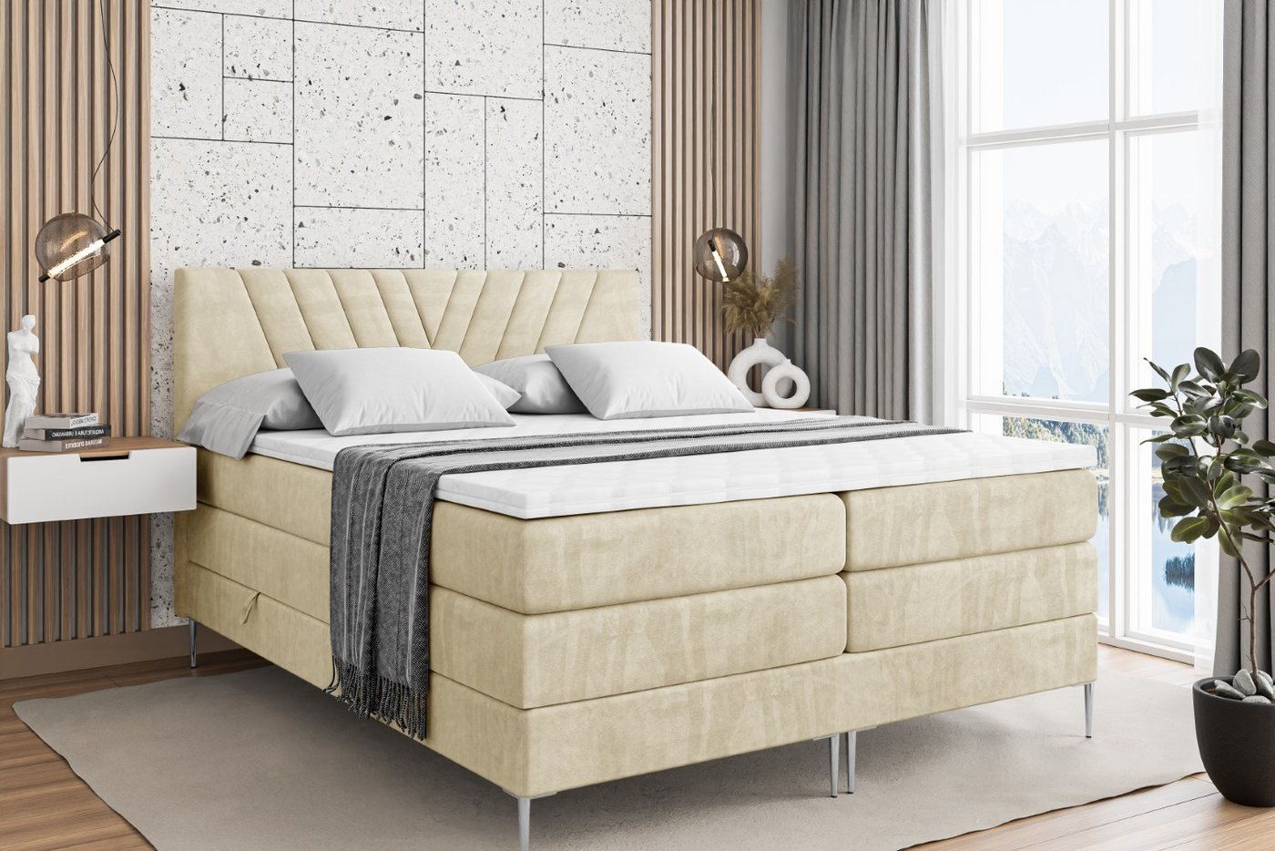 ALTDECOR Boxspringbett ERNINA-F KING (Multipocket-Matratze H4, H3 Matratze Bonellfederung, Topper, Kopfteil) von ALTDECOR
