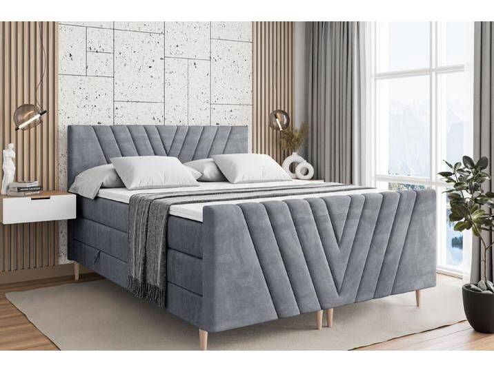 ALTDECOR Boxspringbett ERNINA-F-Z KING (Multipocket-Matratze H4, H3 Matratze Bonellfederung, Topper, Kopfteil), grau, Holz Füße, Grau Casablanca von ALTDECOR