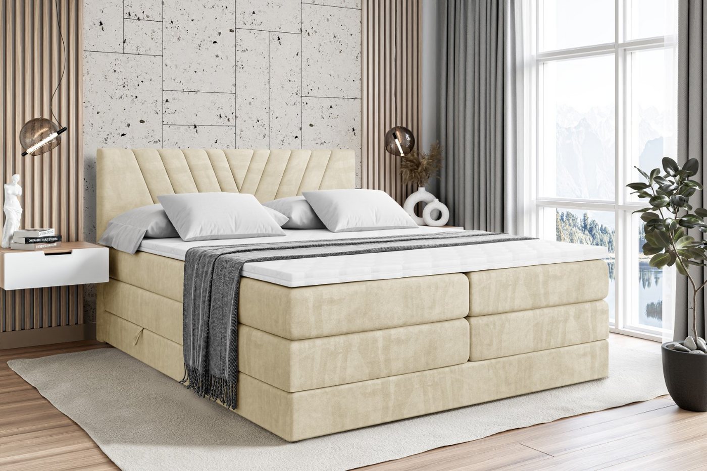 ALTDECOR Boxspringbett ERNINA KING (Multipocket-Matratze H4, H3 Matratze Bonellfederung, Topper, Kopfteil) von ALTDECOR