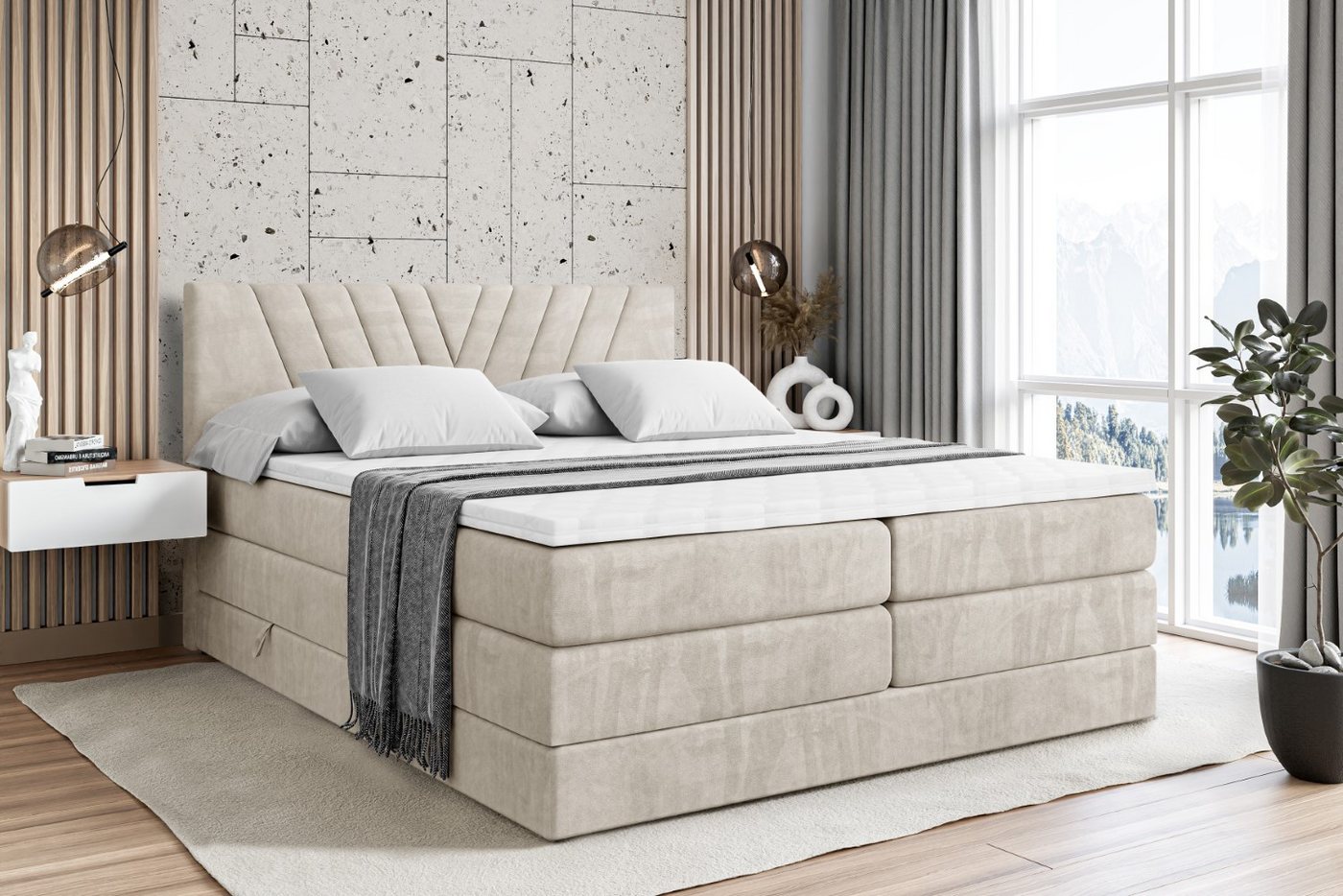 ALTDECOR Boxspringbett ERNINA KING (Multipocket-Matratze H4, H3 Matratze Bonellfederung, Topper, Kopfteil) von ALTDECOR