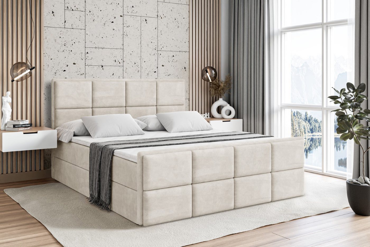 ALTDECOR Boxbett NOVA-Z (Multipocket-Matratze H4, H3 Matratze Bonellfederung, Topper, Kopfteil), Doppelbett mit Fußteil von ALTDECOR