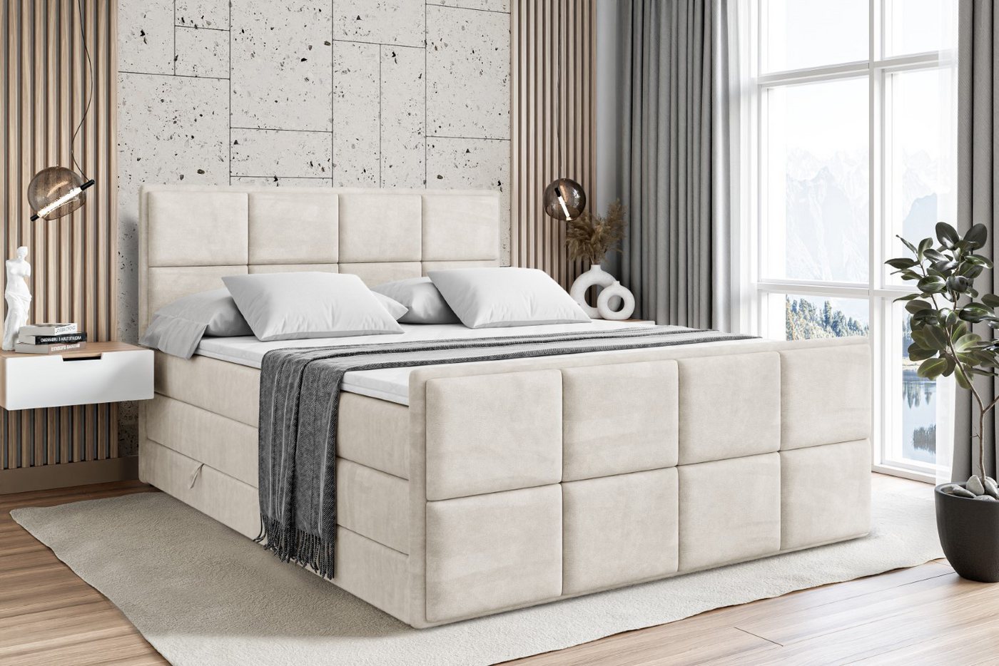ALTDECOR Boxspringbett NOVA-Z KING (Multipocket-Matratze H4, H3 Matratze Bonellfederung, Topper, Kopfteil), Doppelbett mit Fußteil von ALTDECOR