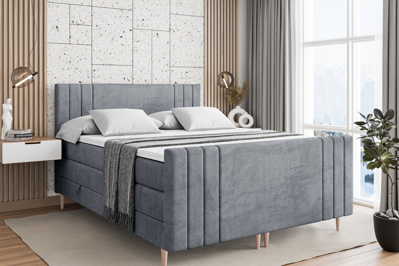 ALTDECOR Boxspringbett IDRIKO-F-Z KING (Multipocket-Matratze H4, H3 Matratze Bonellfederung, Topper, Kopfteil) von ALTDECOR