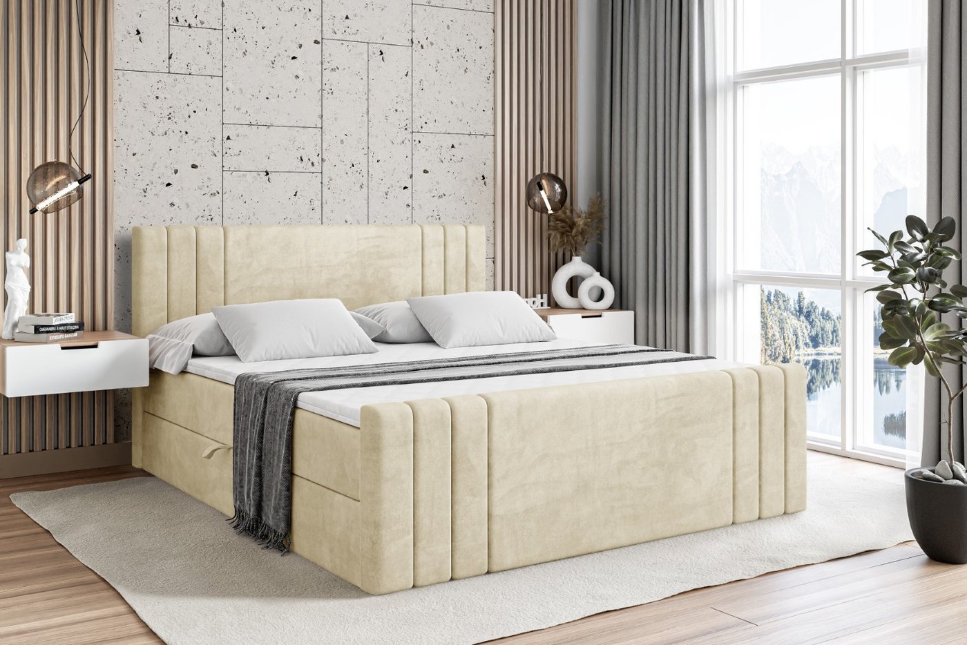 ALTDECOR Boxbett IDRIKO-Z (Multipocket-Matratze H4, H3 Matratze Bonellfederung, Topper, Kopfteil), Doppelbett mit Fußteil von ALTDECOR