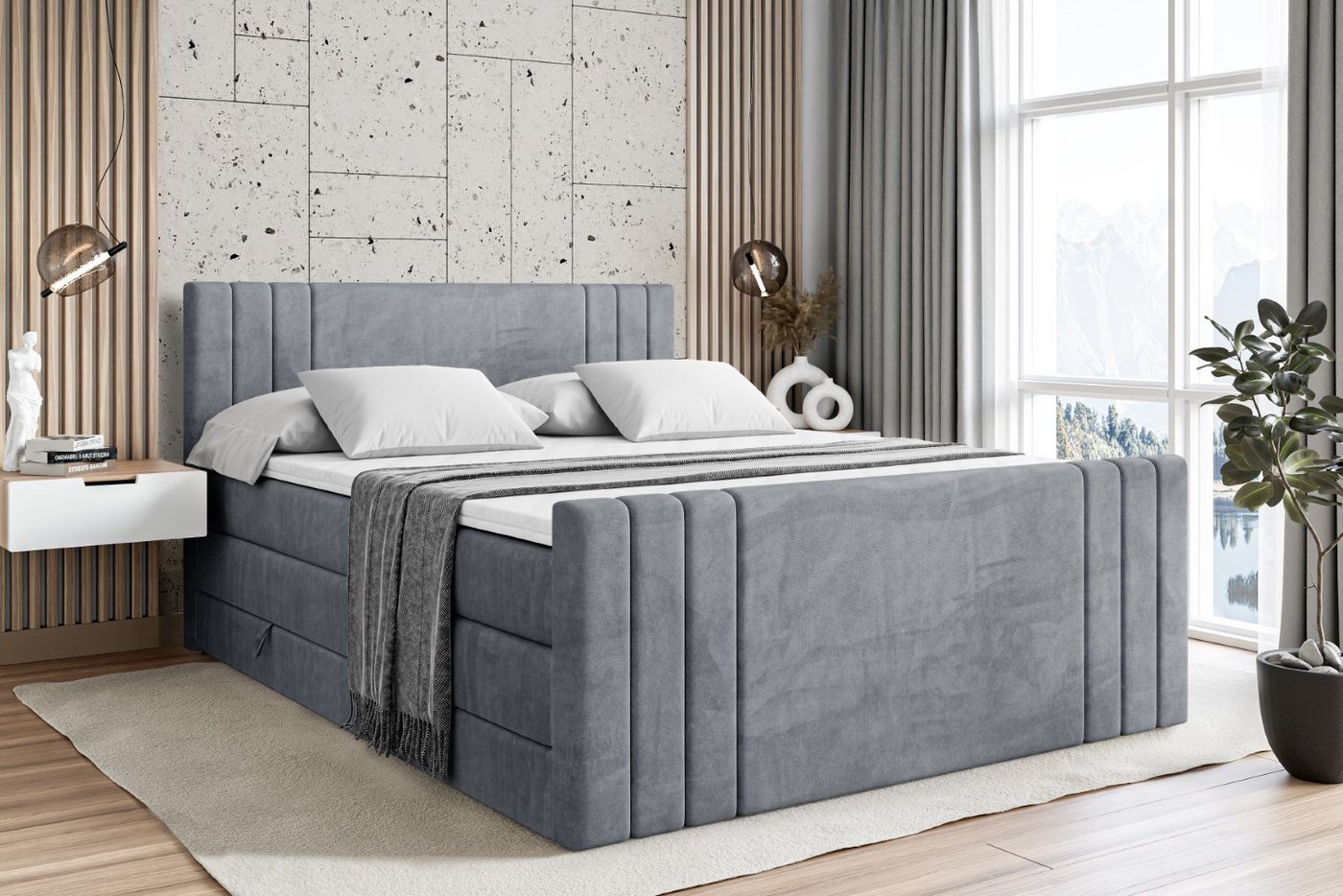 ALTDECOR Boxspringbett IDRIKO-Z KING (Multipocket-Matratze H4, H3 Matratze Bonellfederung, Topper, Kopfteil), Doppelbett mit Fußteil von ALTDECOR