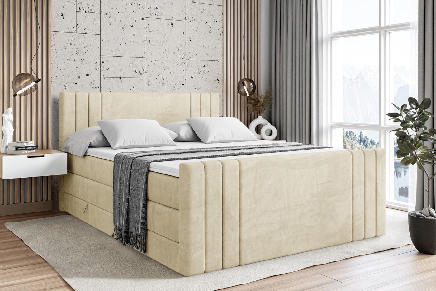 ALTDECOR Boxspringbett IDRIKO-Z KING (Multipocket-Matratze H4, H3 Matratze Bonellfederung, Topper, Kopfteil), Doppelbett mit Fußteil von ALTDECOR