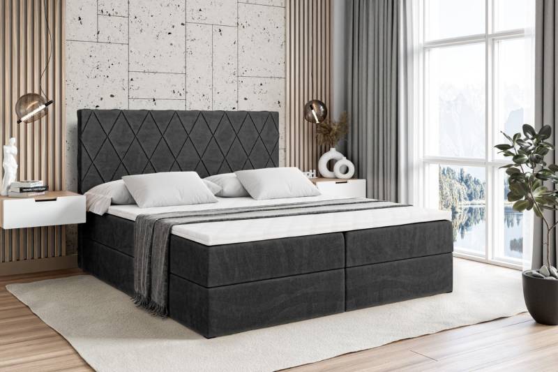 ALTDECOR Boxbett LEPARO (mit Matratze Lattenrost Topper Polsterbett mit Bettkasten Doppelbett), H4 Multipocket / H3 Bonellfederung, Springboxbett Boxspringbett von ALTDECOR
