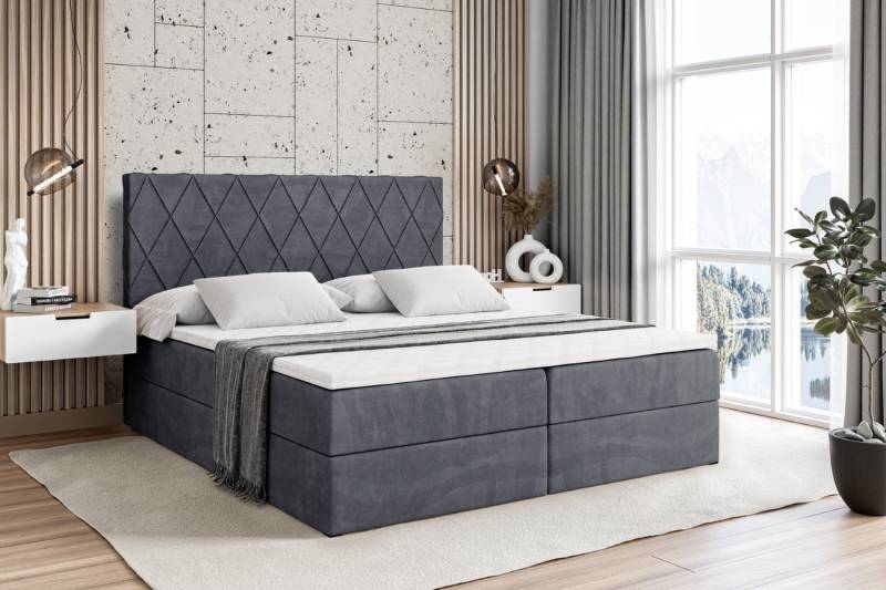 ALTDECOR Boxbett LEPARO (mit Matratze Lattenrost Topper Polsterbett mit Bettkasten Doppelbett), H4 Multipocket / H3 Bonellfederung, Springboxbett Boxspringbett von ALTDECOR