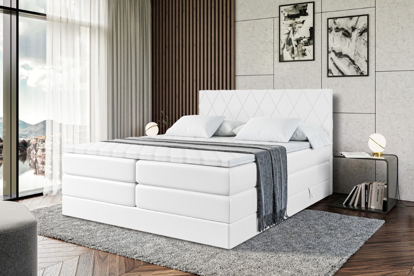 ALTDECOR Boxspringbett LEPARO KING (mit Matratze und Lattenrost Topper Polsterbett mit Bettkasten Boxbett), H4 Multipocket, H3 Bonellfederung, Doppelbett Springboxbett von ALTDECOR