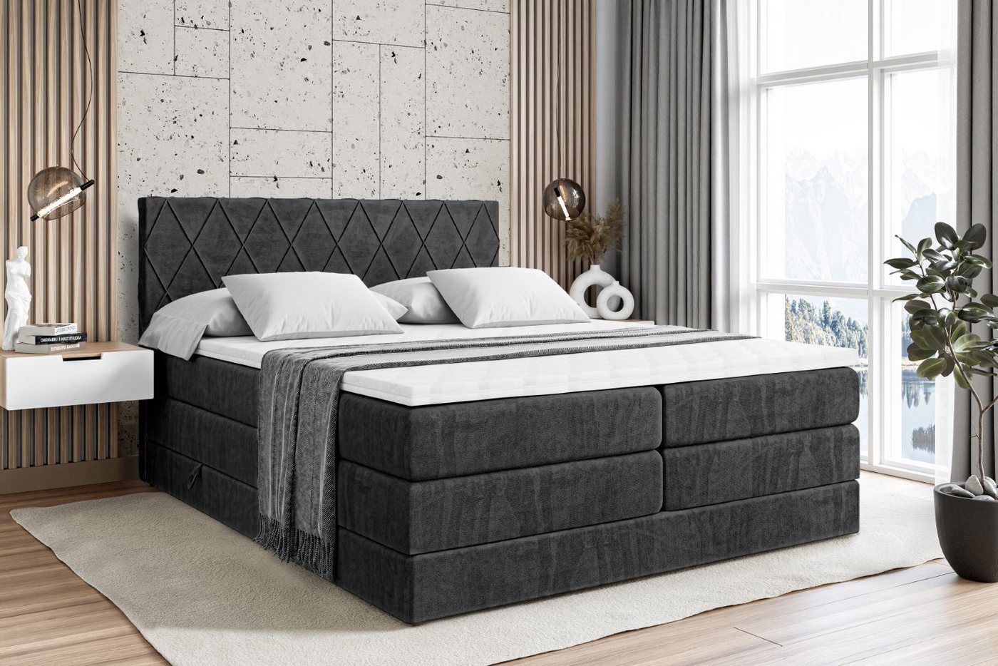 ALTDECOR Boxspringbett LEPARO KING (Multipocket-Matratze H4 und H3 Matratze Bonellfederung Topper Kopfteil) von ALTDECOR