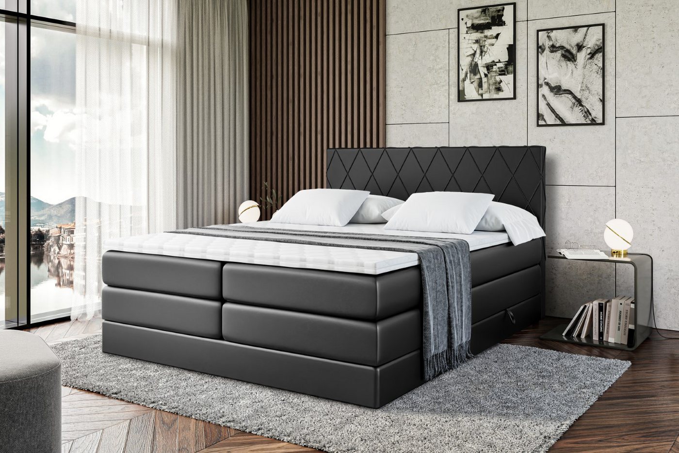 ALTDECOR Boxspringbett LEPARO KING (mit Matratze und Lattenrost Topper Polsterbett mit Bettkasten Boxbett), H4 Multipocket, H3 Bonellfederung, Doppelbett Springboxbett von ALTDECOR